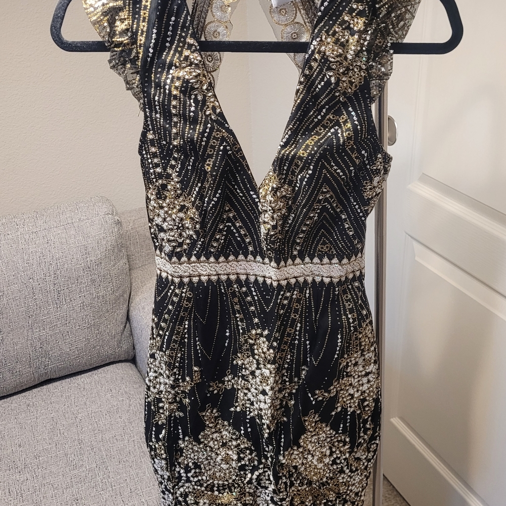 Hello Molly Black and Gold Mini Dress